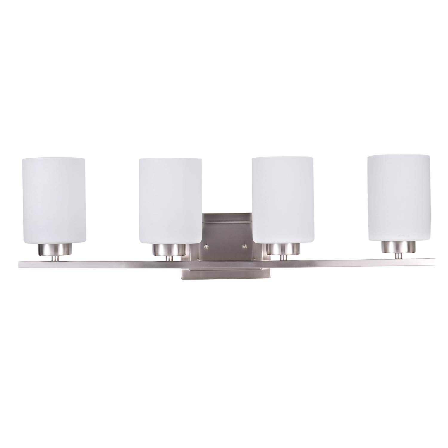4-Bulb Bathroom Vanity Lights - Brushed Nickel Finish with White Frosted Glass Shade - E26 Wall Mount Mirror Lighting Fixture (Bulbs Not Included) - Perfect for Modern Bathrooms, Powder Rooms & Spa-Like Retreats