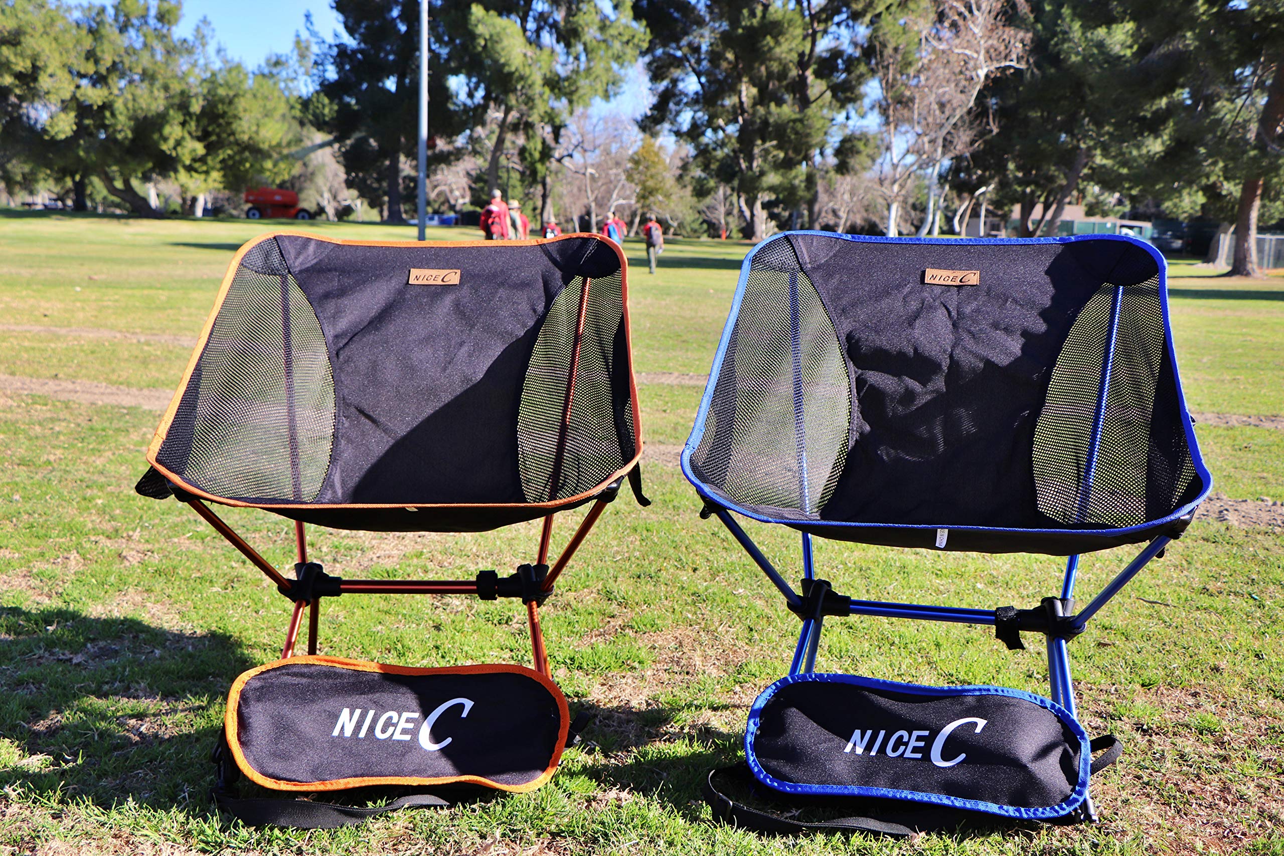 Premium Ultralight Folding Camping Chairs for Adults - Portable Compact Outdoor Chairs with 2 Storage Pockets & Carry Bag - Perfect for Camping, Hiking, Travel, Picnics, Beach, Festivals & Backyard (2-Pack, Blue)