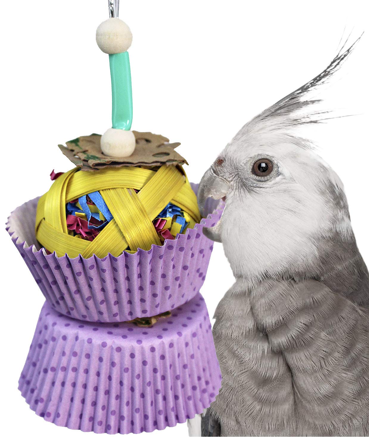 Bonka Bird Toys 1080 Cane Cake Small Parrot Foraging Shred Cage Toy for Budgies, Parakeets, Cockatiels - Fun Chewing & Play Activity for Mental Stimulation & Beak Exercise