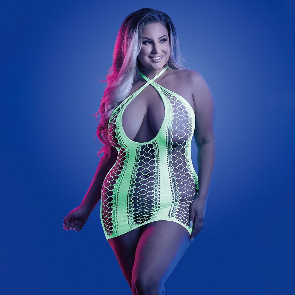 Fantasy Glow Seamless Keyhole Lingerie Dress for Women - Sexy Curvy Plus Size Lace Nightwear for Date Night & Boudoir Photography