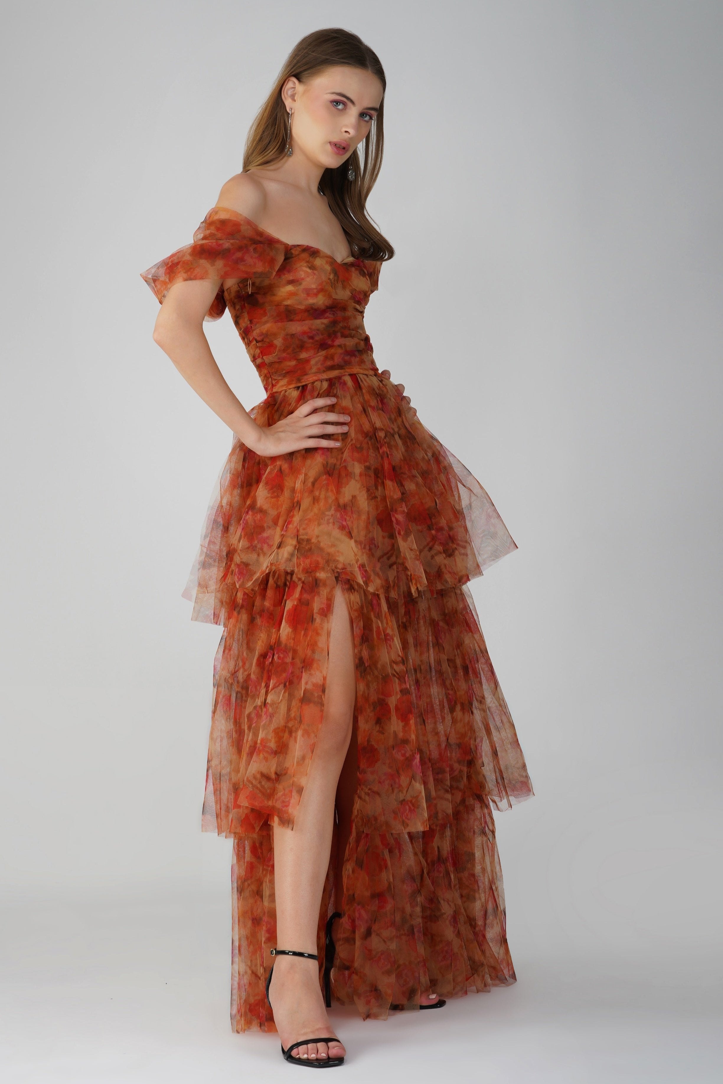 Elegant Sydney Tulle Maxi Dress - Floral Rose Long Dress for Women | Perfect for Weddings, Parties & Special Occasions