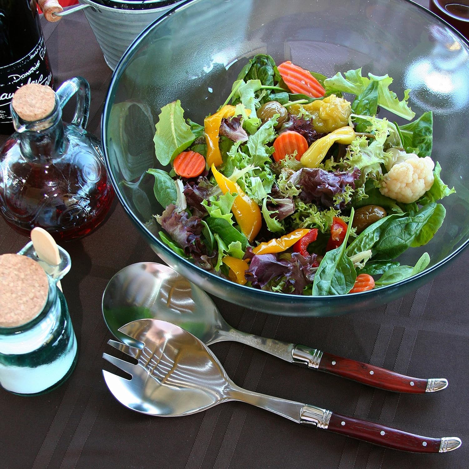 Premium French Laguiole Rosewood Salad Servers Set - 2-Piece Stainless Steel Flatware for Dining & Entertaining - Elegant Serving Utensils for Salads, Pasta & Appetizers