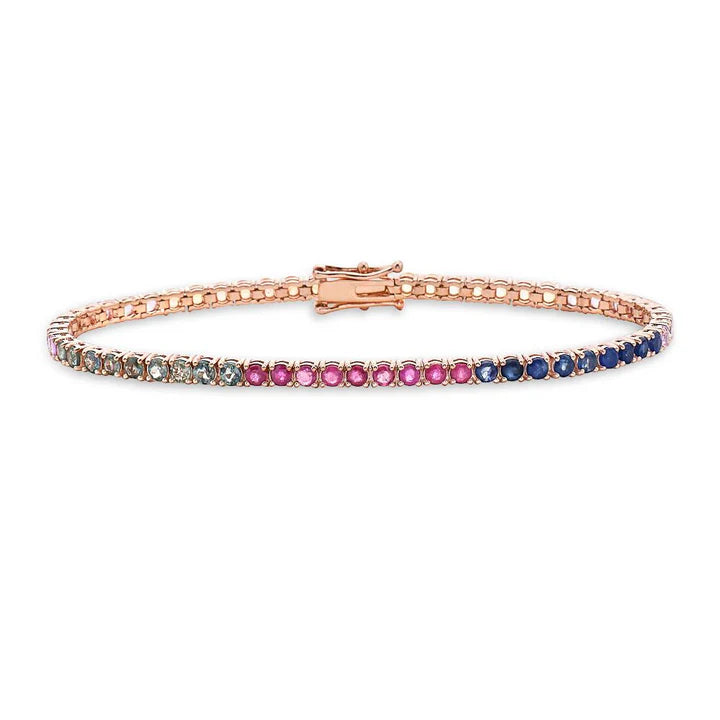 Stunning 14K Gold Rainbow Sapphire Tennis Bracelet (9.10ct) - Ready to Ship | 4-Prong Setting for Secure Sparkle | Perfect for Weddings, Anniversaries & Special Occasions