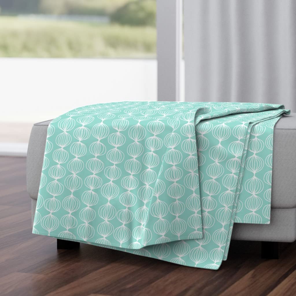 Luxe Velvet Throw Blanket 50x70 Inches - Mid Century Modern Mint Print Soft Cozy Blanket for Bed, Couch & Home Decor | Spoonflower Mod Ogee Light Turquoise Design