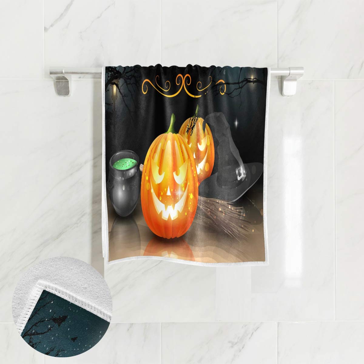 ALAZA Halloween Pumpkin Spooky Forest Hand Towel - 15x30 Inch Absorbent Cotton Multipurpose Towels for Yoga, Gym, Face Spa, Bathroom, Kitchen, Hotel & Home Decor - Perfect for Halloween Party, Fall Decorations & Seasonal Gifts