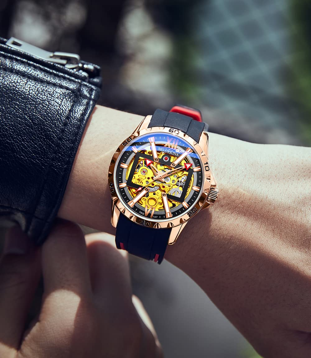 Classic Men's Automatic Skeleton Watch - Rose Gold Steampunk Mechanical Wristwatch for Men | Perfect for Business, Formal Events & Everyday Wear