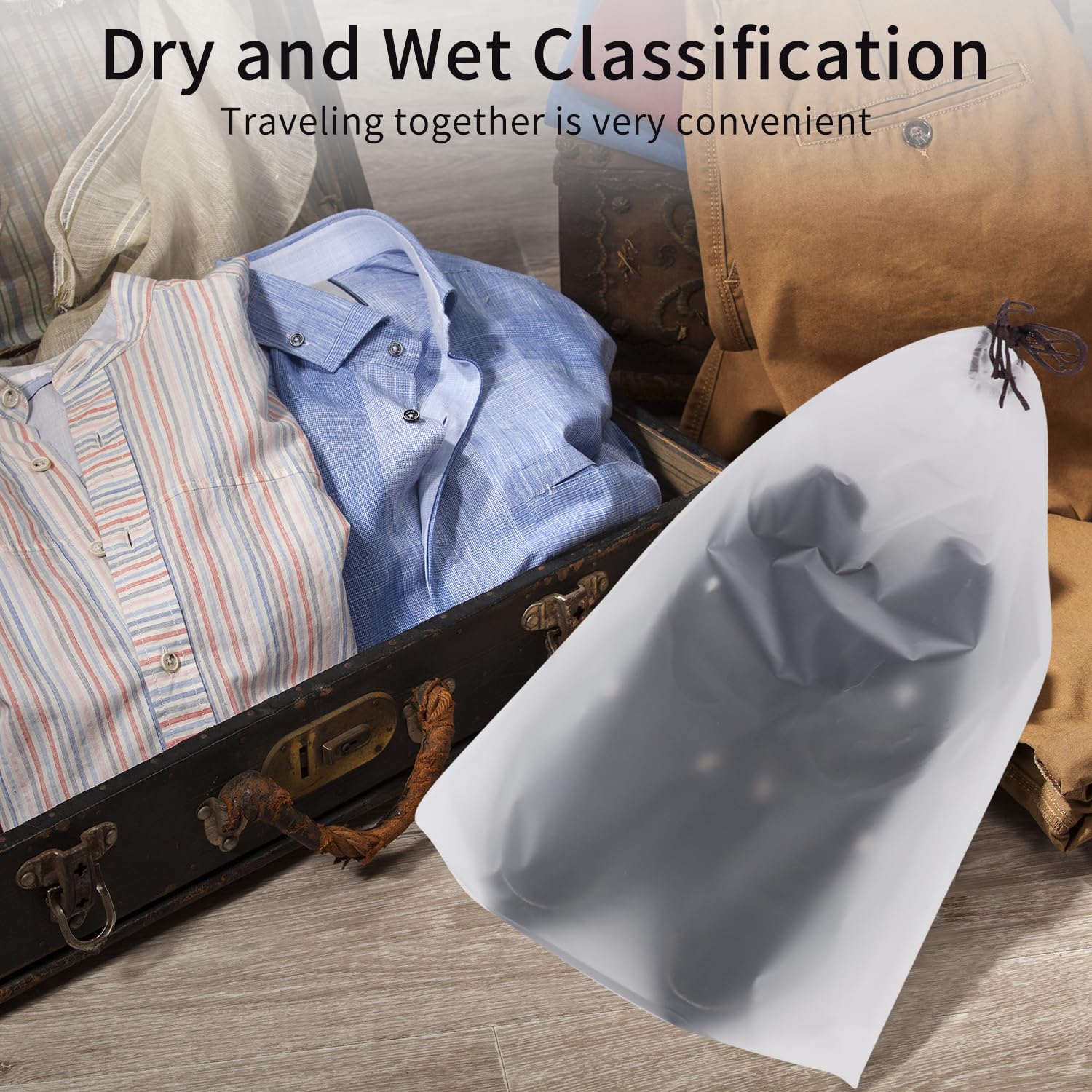 5PCS Large Clear Waterproof Shoe Bags for Travel - Transparent Drawstring Shoe Storage Organizer Pouch for Men & Women | Perfect for Packing, Dust Protection & Gym Shoes Organization