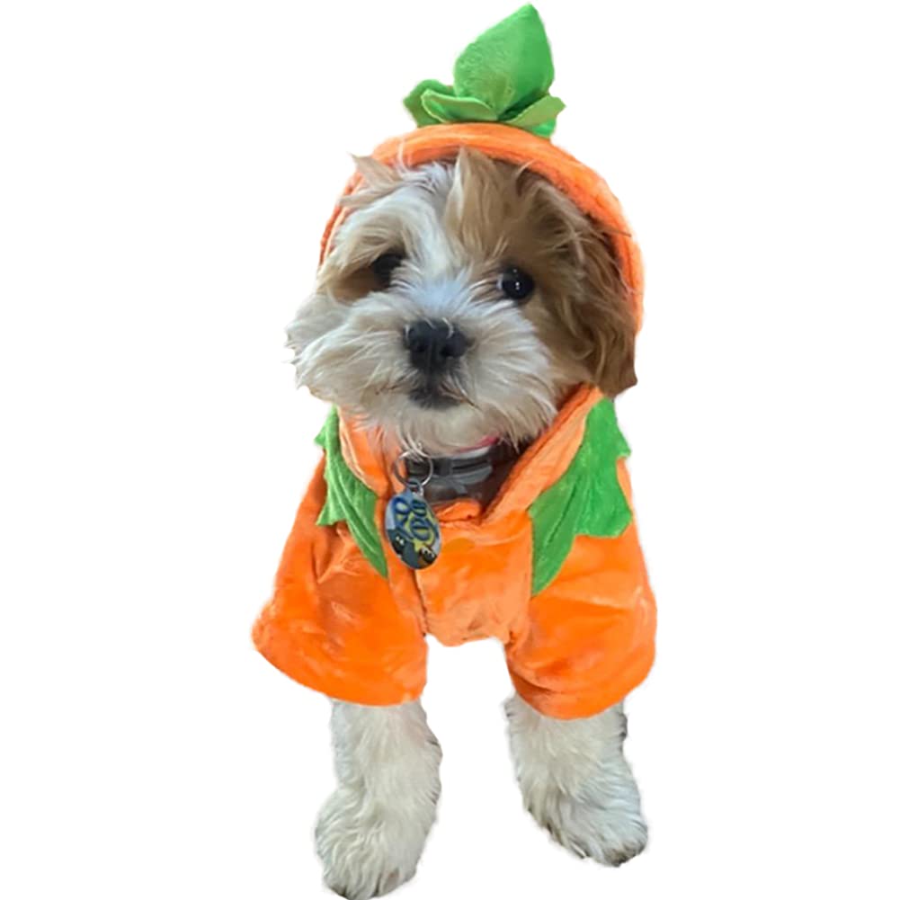 NACOCO Halloween Pet Costume - Pumpkin Fleece Hoodie for Small to Medium Dogs & Cats | Warm Puppy Coat for Fall & Winter Outings