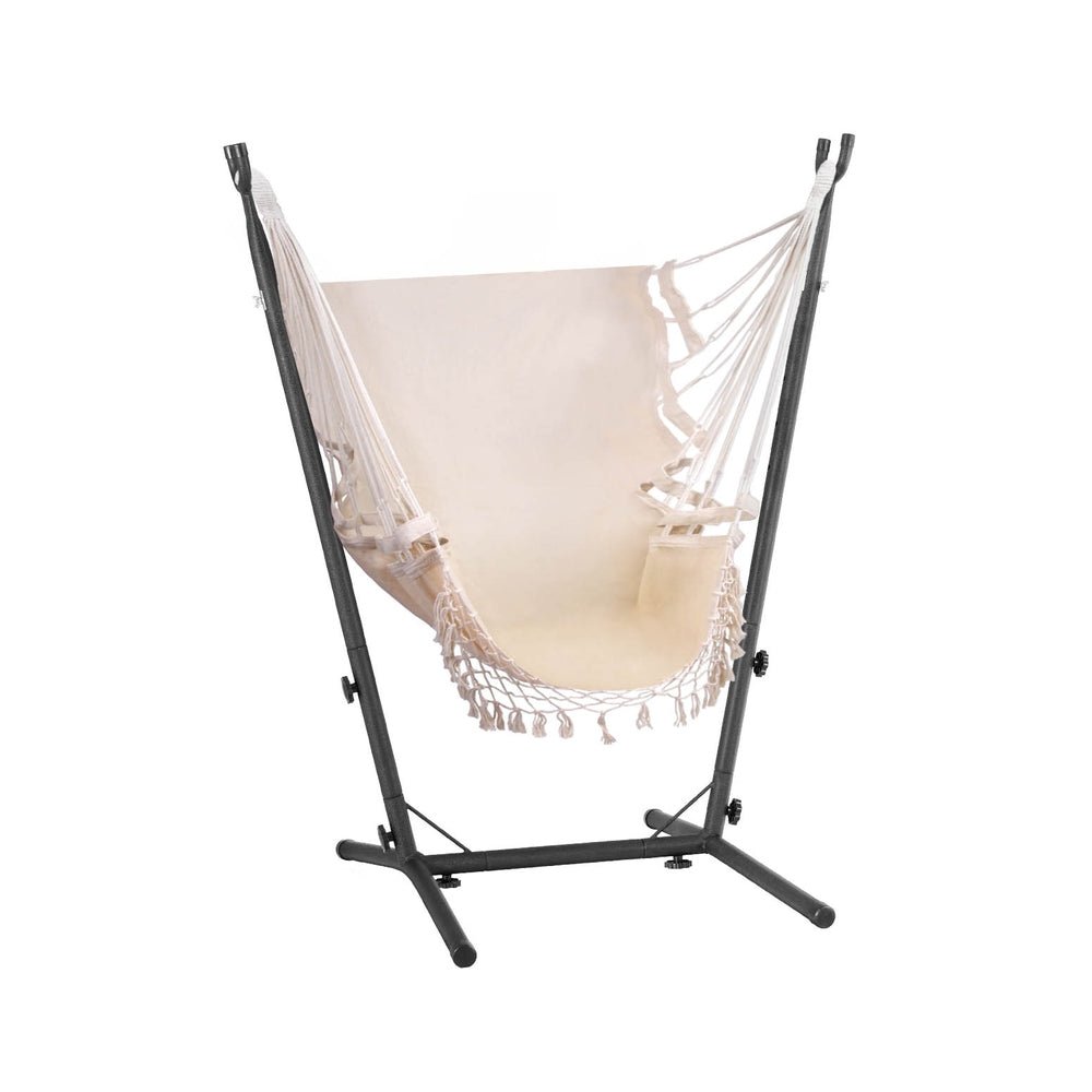 Comfortable Hammock Chair with Stand for Outdoor Camping, Backyard Relaxation & Patio Lounging - Cream Color Hanging Swing Seat