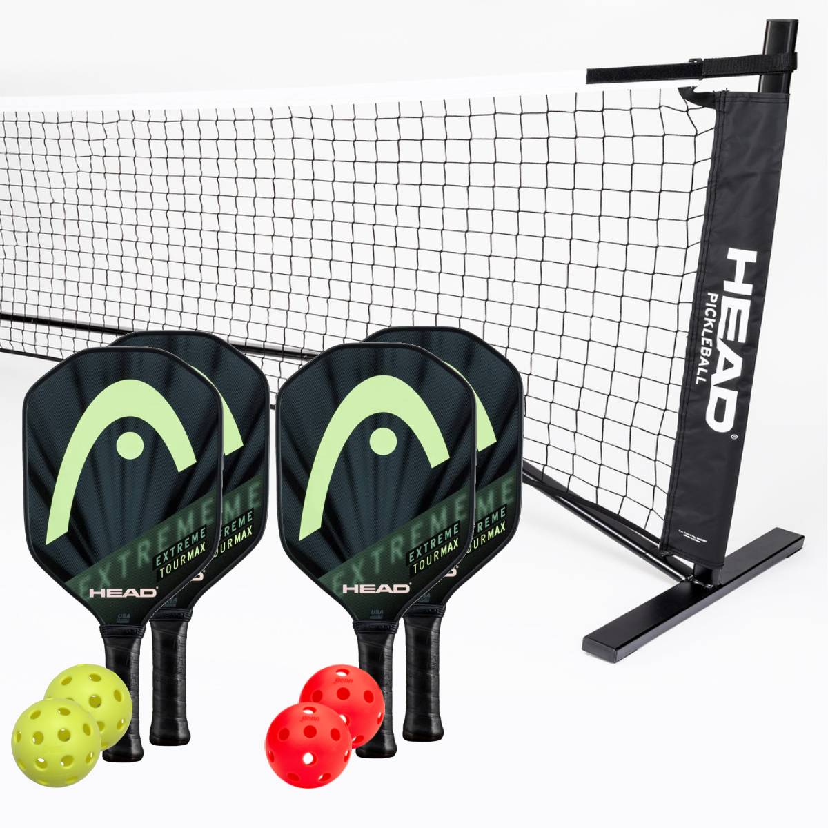 Head Extreme Tour MAX 4 Paddle & Net Pickleball Set - Premium Pickleball Equipment for Outdoor & Indoor Play - Perfect for Backyard, Court & Recreational Games