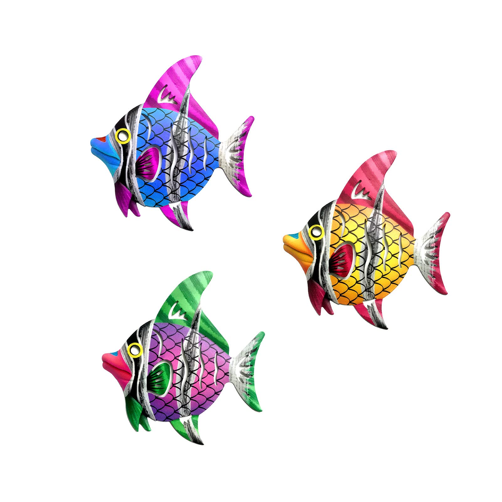 Handmade Wrought Iron Fish Wall Decor - 3PC Outdoor Metal Garden Art for Home, Wedding & Patio (Multicolor, One Size) | Perfect for Garden Fence, Backyard, Porch & Indoor Wall Decoration
