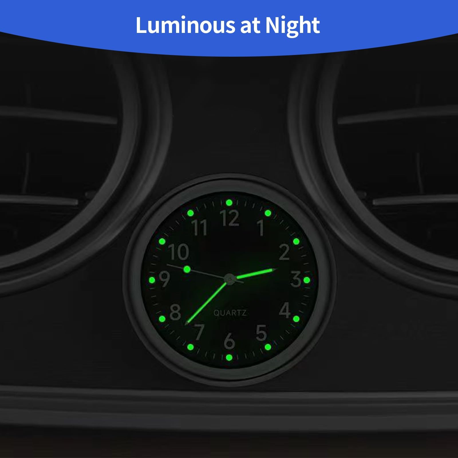 YOUNGFLY Mini Car Dashboard Clock - Luminous Analog Stick-On Vent Clock for Vehicles, Bikes, Motorcycles & Boats - Small Magnetic Pocket Watch for Home & Auto Decor (Black, Blue) - Perfect for Night Driving, Travel & Outdoor Adventures