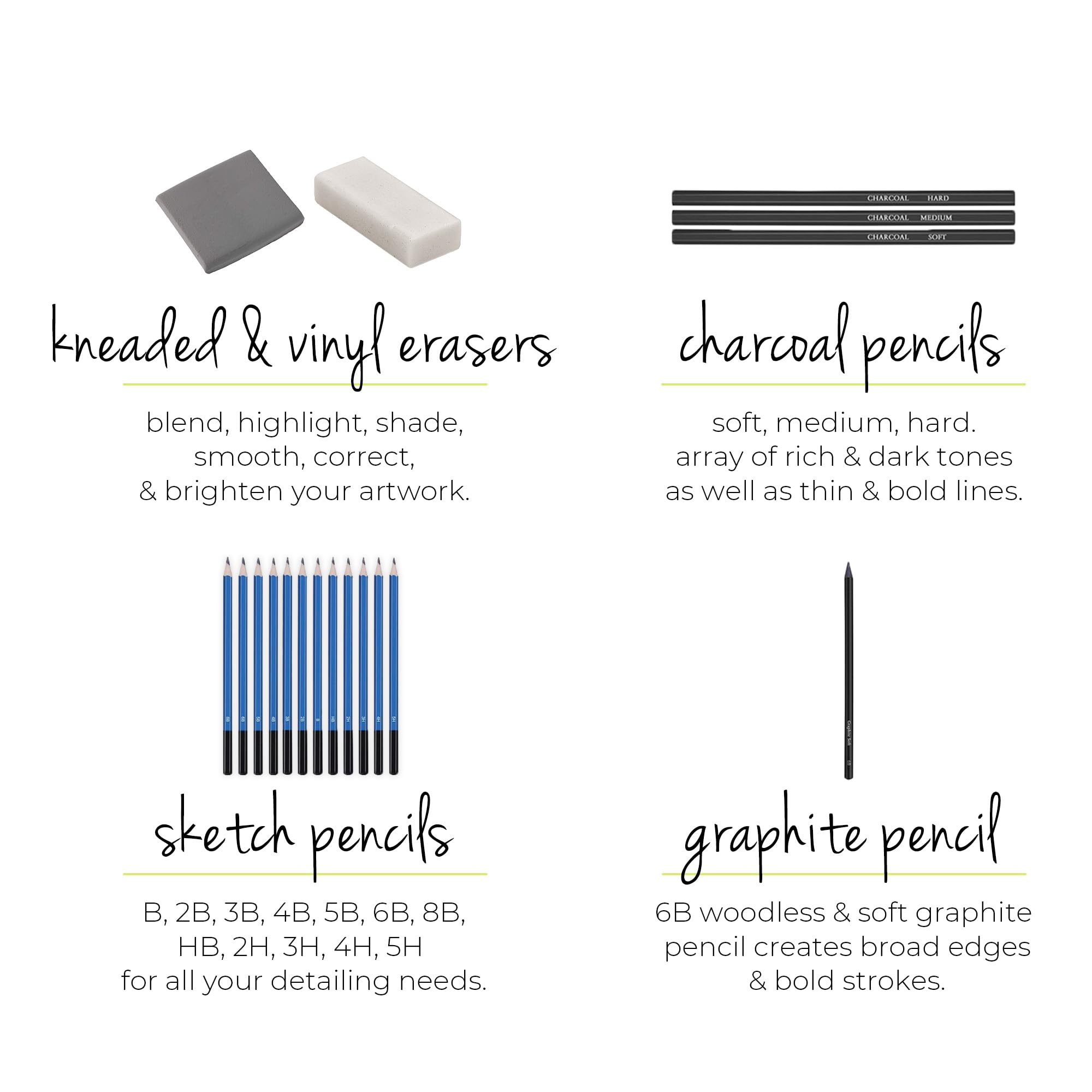 33-Piece Professional Sketching Kit with Graphite Pencils, Charcoal, Blending Stumps, Erasers & Sharpeners - Complete Drawing Set for Artists, Beginners & Students - Perfect for Sketching, Shading, Doodling & Art Classes