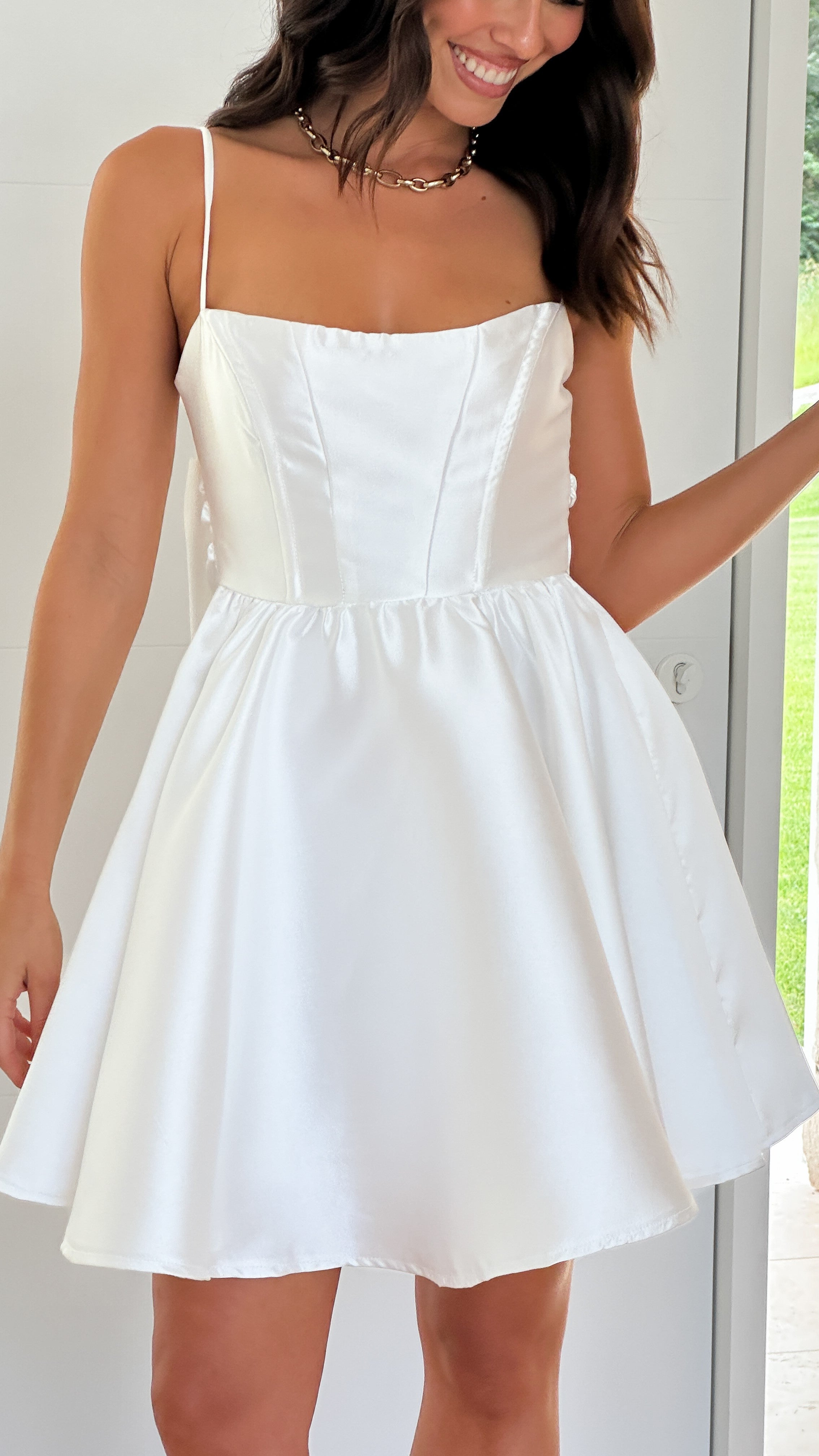 Ichiko Mini Dress for Women - Elegant White Summer Party Cocktail Dress - Perfect for Weddings, Dates & Night Out