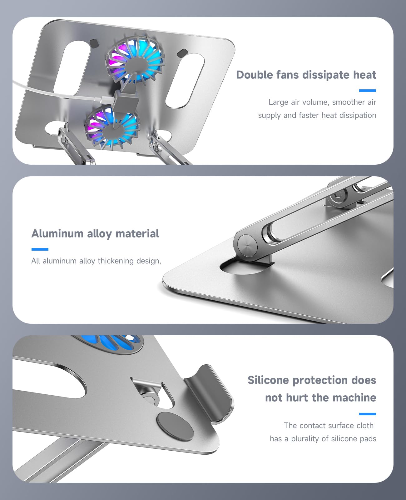 Portable Adjustable Aluminum Laptop Stand with Cooling Fan for MacBook Pro, iMac, 12-15.6