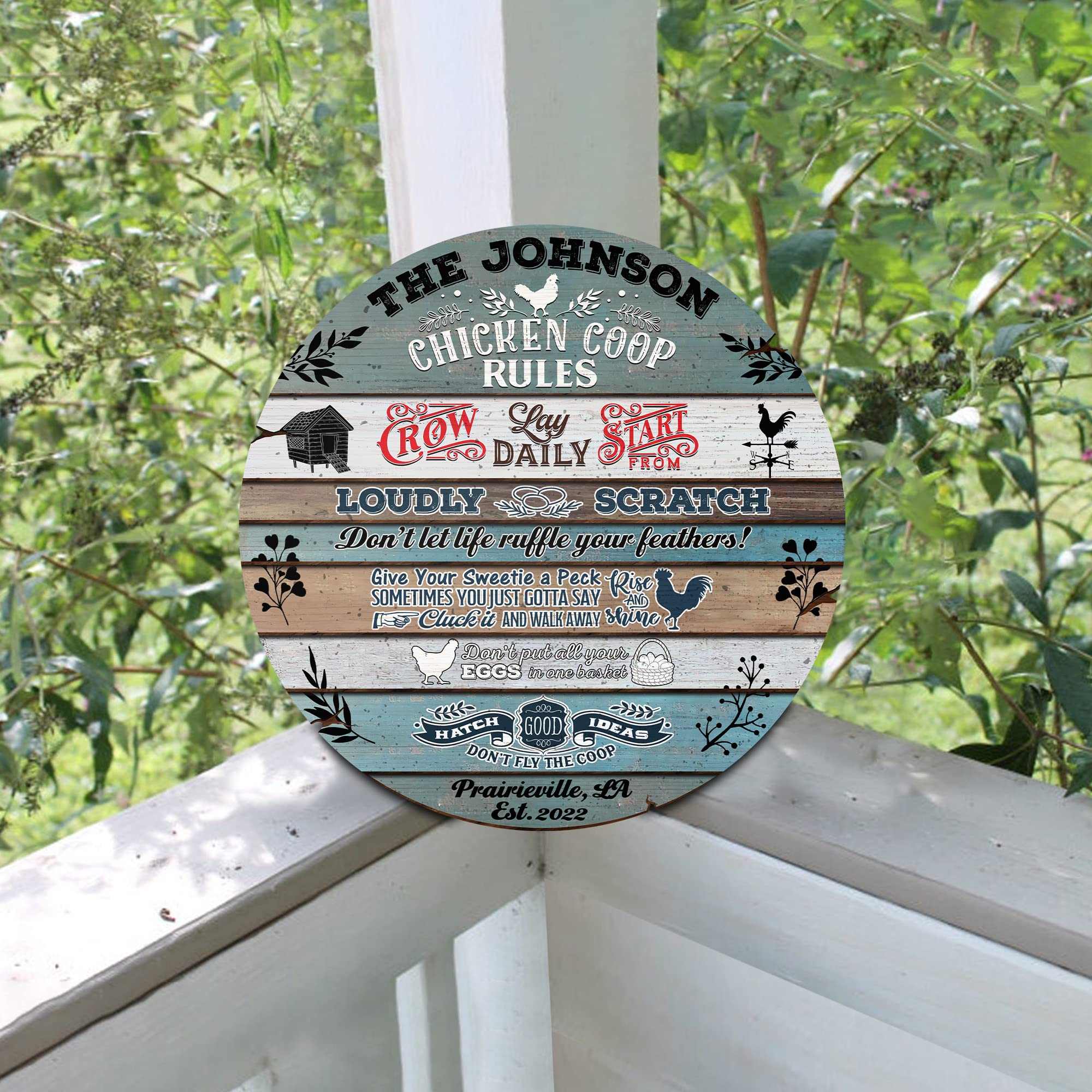 V VIBEPY Custom All Over Printed Wood Signs - Personalized Chicken Coop Rules, Funny Farmhouse Decor (12