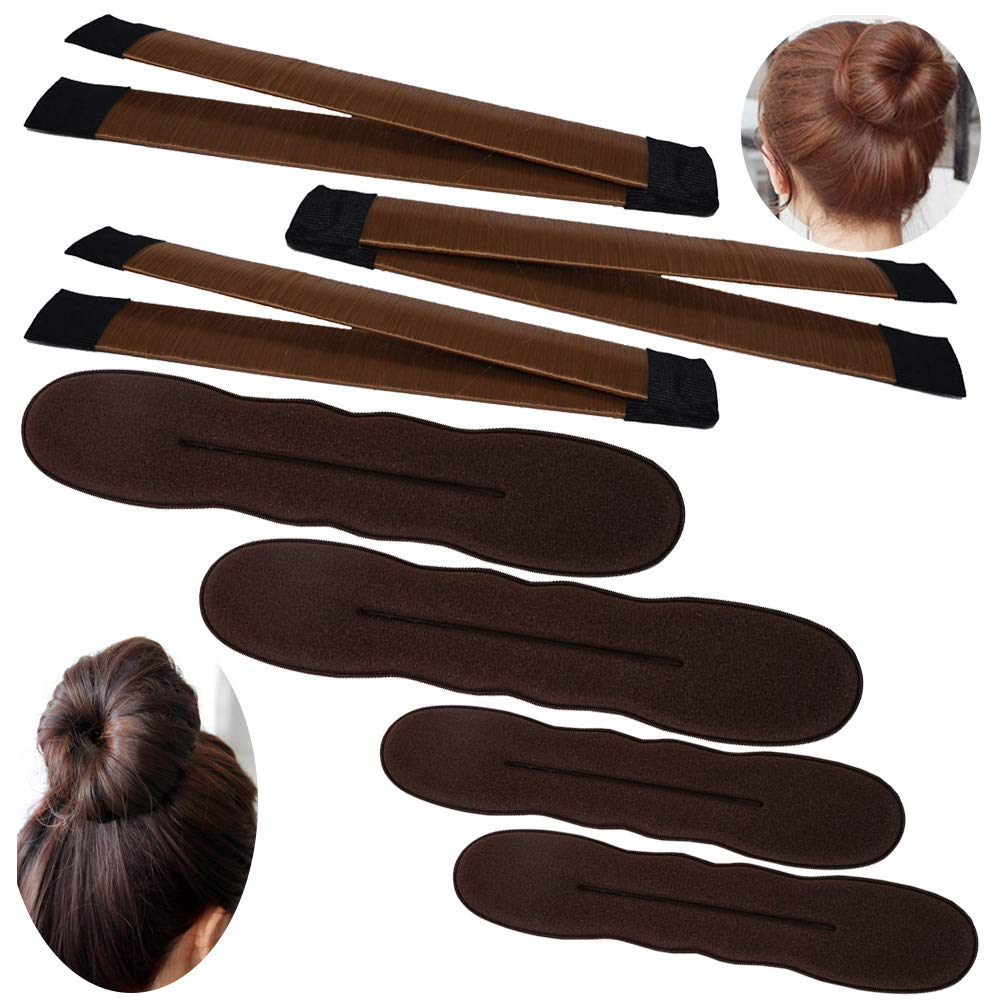 3 Pack Magic Bun Maker & 4 Pack Foam Sponge Bun Maker Set - YuCool Mini Donut Hair Shaper for Kids & Adults - Easy Ballet Bun Tool for Thin Hair (2 Small, 2 Large, Brown) - Perfect for School, Dance, Parties & Everyday Hairstyles