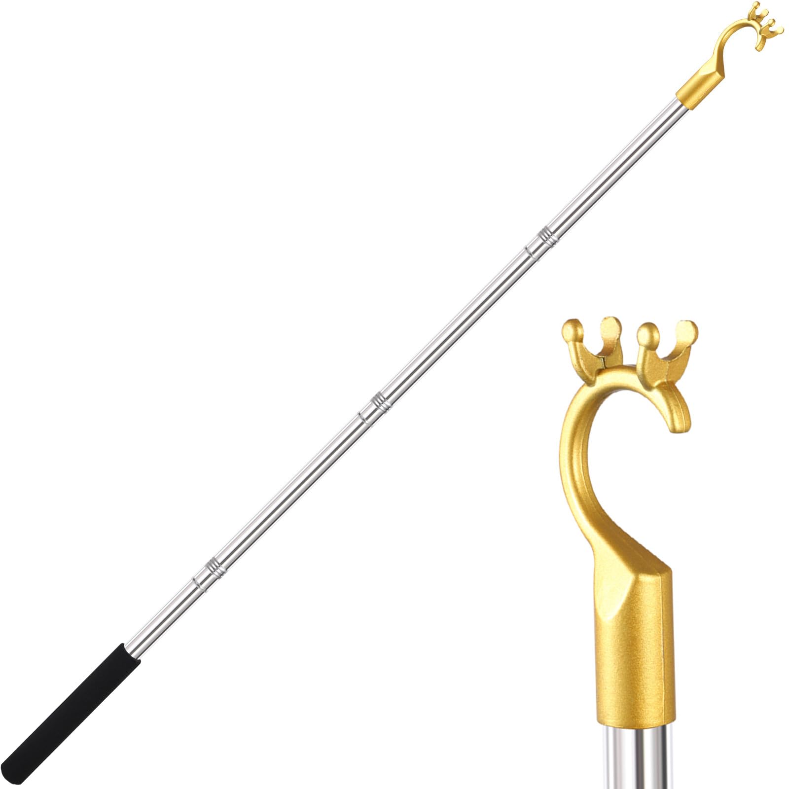 Adjustable Stainless Steel Clothes Hanging Rod (26-55 inches) - Lightweight & Sturdy Closet Hook Rod for Wardrobe, Laundry Room, or Dorm Organization