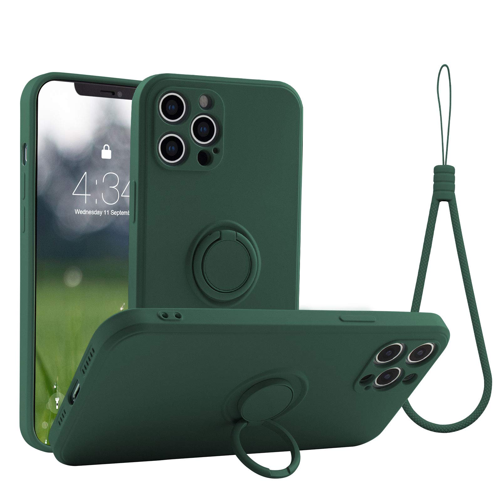 ABITKU iPhone 12 Pro Max Case (6.7-inch 2020) - Premium Silicone Cover with 360° Ring Kickstand & Car Mount Support, Soft Microfiber Lining - Army Green | Perfect for Work, Travel & Daily Protection