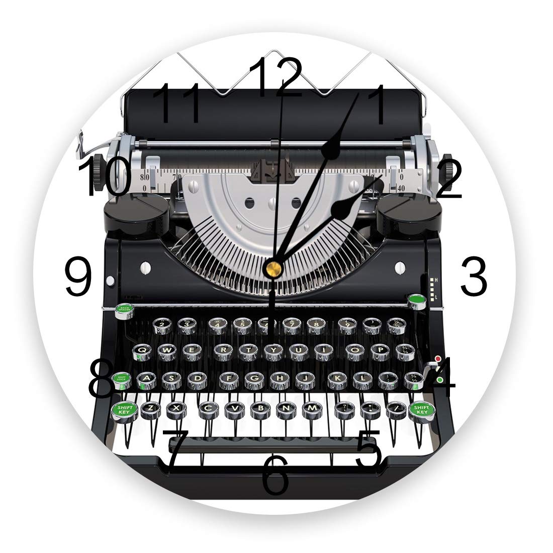 Silent Non-Ticking Wall Clock - Vintage Typewriter Design with Metal Buttons, Quartz Battery Operated, 9.8 Inch Round Wall Decor with Arabic Numerals - Perfect for Home, Office, and Classroom Decor