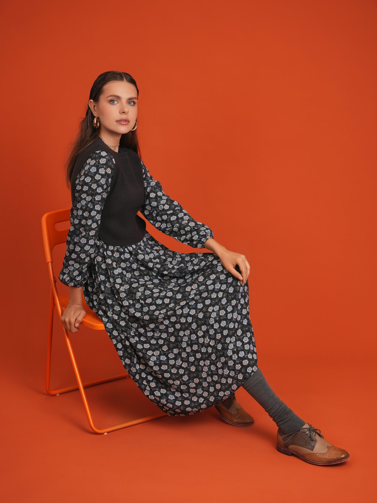 Stylish Midi Printed Dress with Knitted Vest - Floral Summer Dress for Women | Perfect for Office Wear, Date Night & Casual Outings