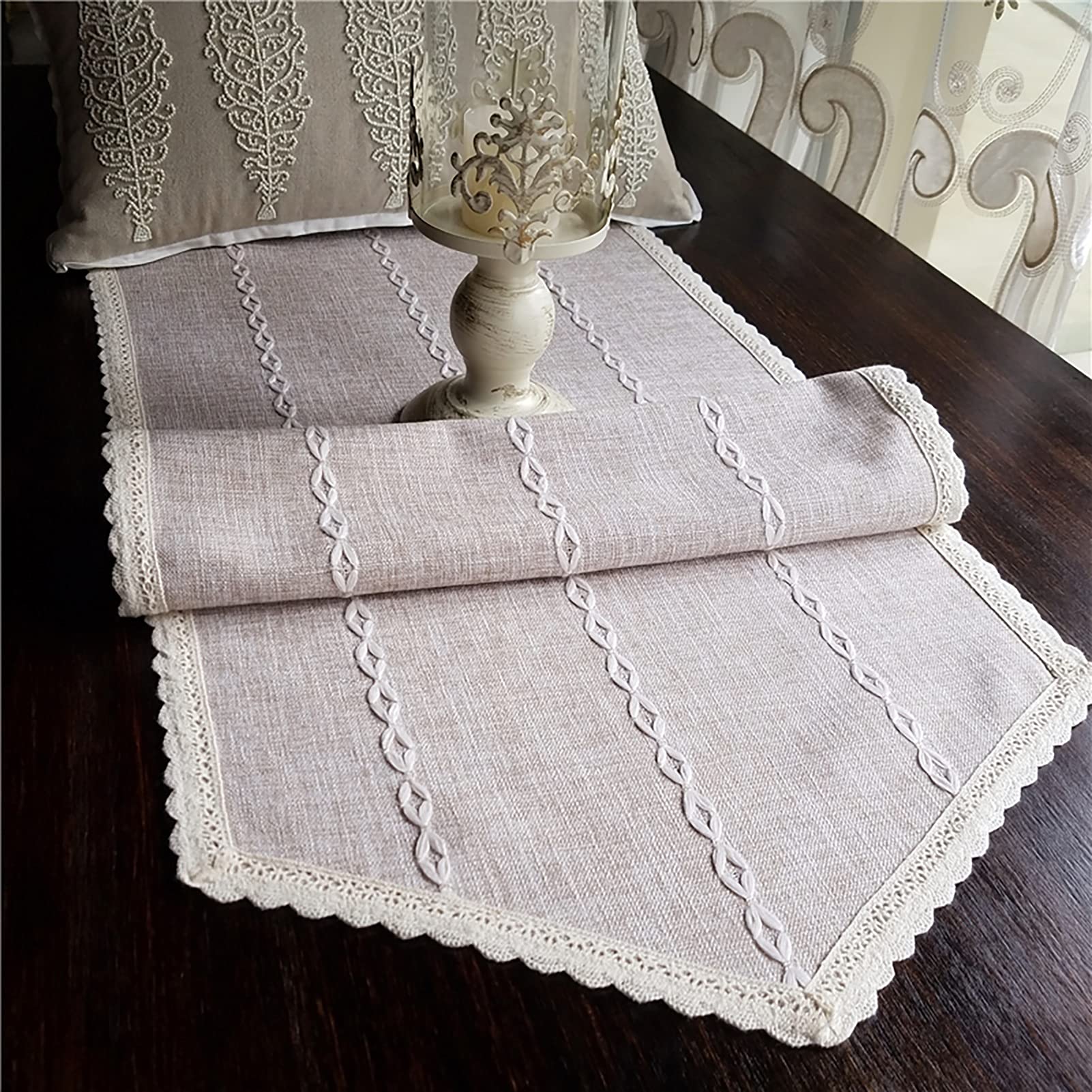 Premium Cotton Linen Blend Table Runner - Heatproof & Reusable Dining Table Decor for Sideboard, Bedside Table, and Dinner Parties - Elegant Bordered Placemat for Home & Restaurant Use