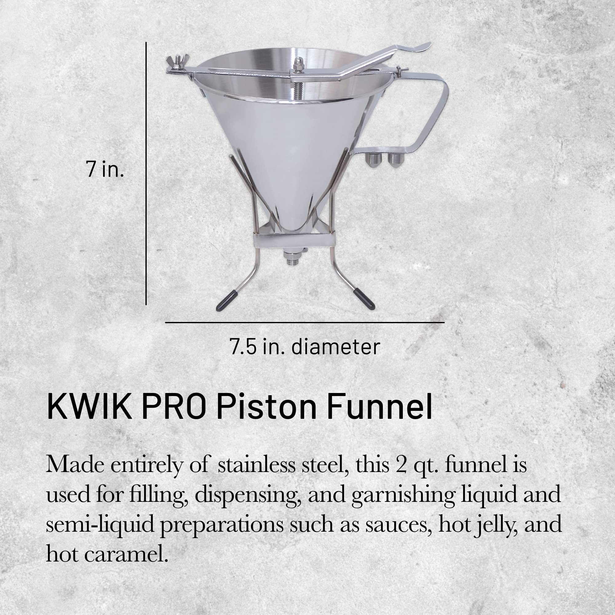 de Buyer KWIK PRO Piston Funnel - 2 Quart Stainless Steel Kitchen Funnel for Liquids & Sauces - Leakproof Design, Dishwasher Safe - Made in France - Perfect for Canning, Baking & Home Brewing