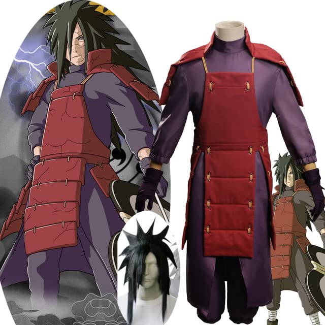 Uchiha Madara Cosplay Costume Full Set with Wig - Anime Naruto Battle Gothic Suit for Halloween Party, Cosplay Events & Anime Conventions