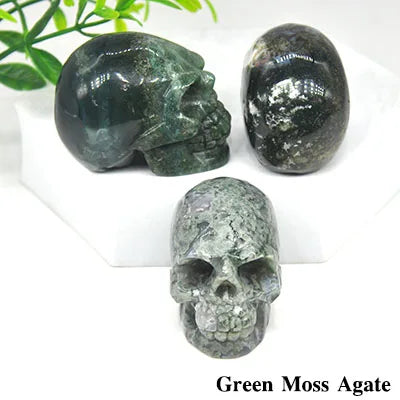 2 Pack Skull Statue - Natural Stone Healing Crystal Hand Carved Home Decor, Wicca Energy Chakra Healing Gem Figurine - Perfect for Meditation, Altar Display & Spiritual Gift Giving
