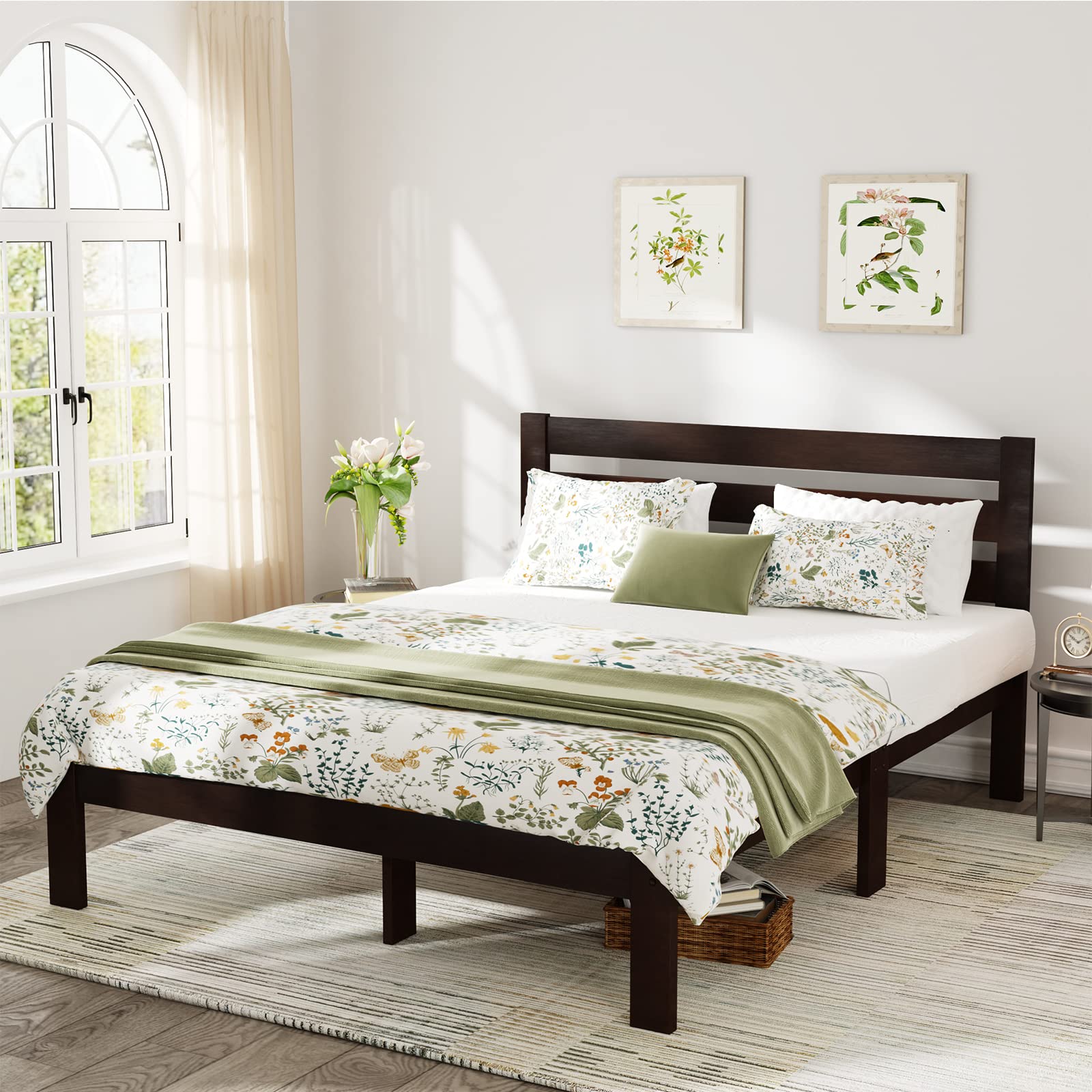 Acme Furniture Kenney Queen Wood Bed Frame in Espresso Brown - Solid Wood Platform Bed with Headboard for Master Bedroom & Guest Room