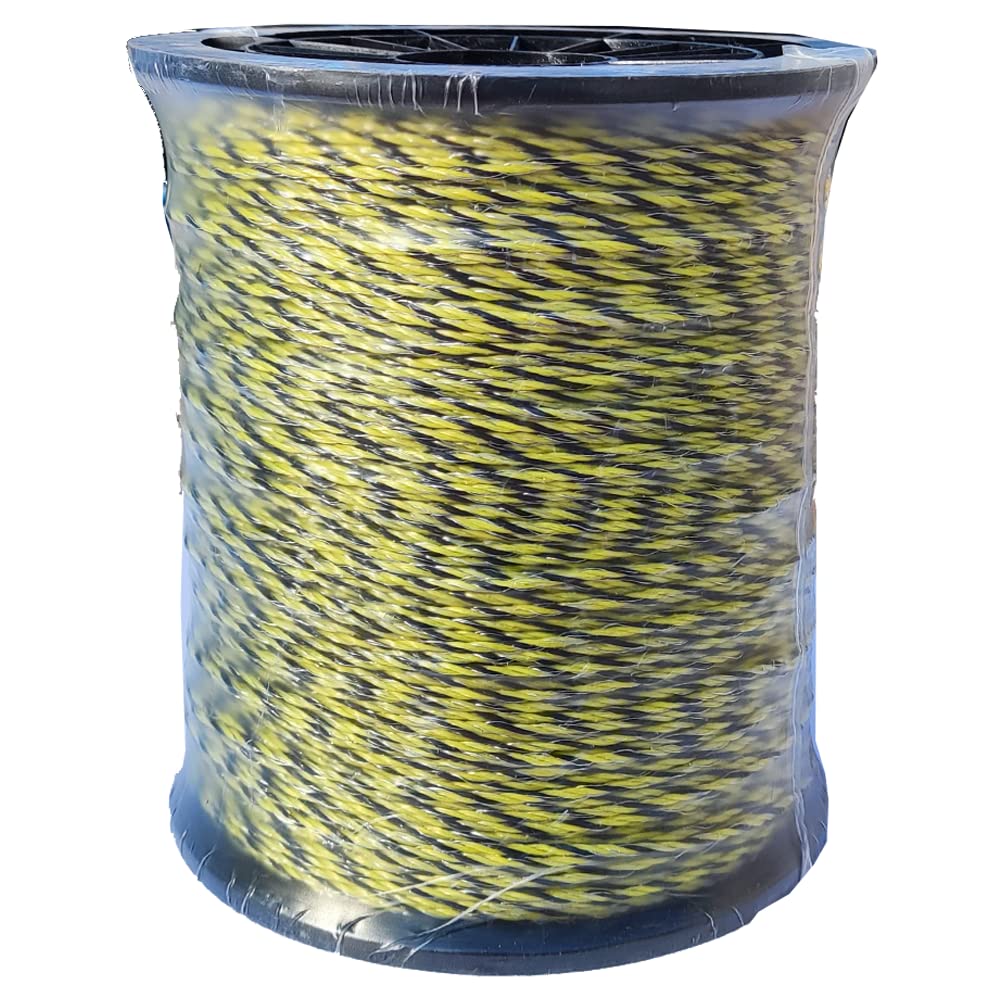 High-Conductivity Electric Fence Wire 1650ft/500m - 6-Strand Stainless Steel, Weatherproof & Rust-Resistant Polywire (Yellow/Black) for Livestock, Farms & Perimeter Security