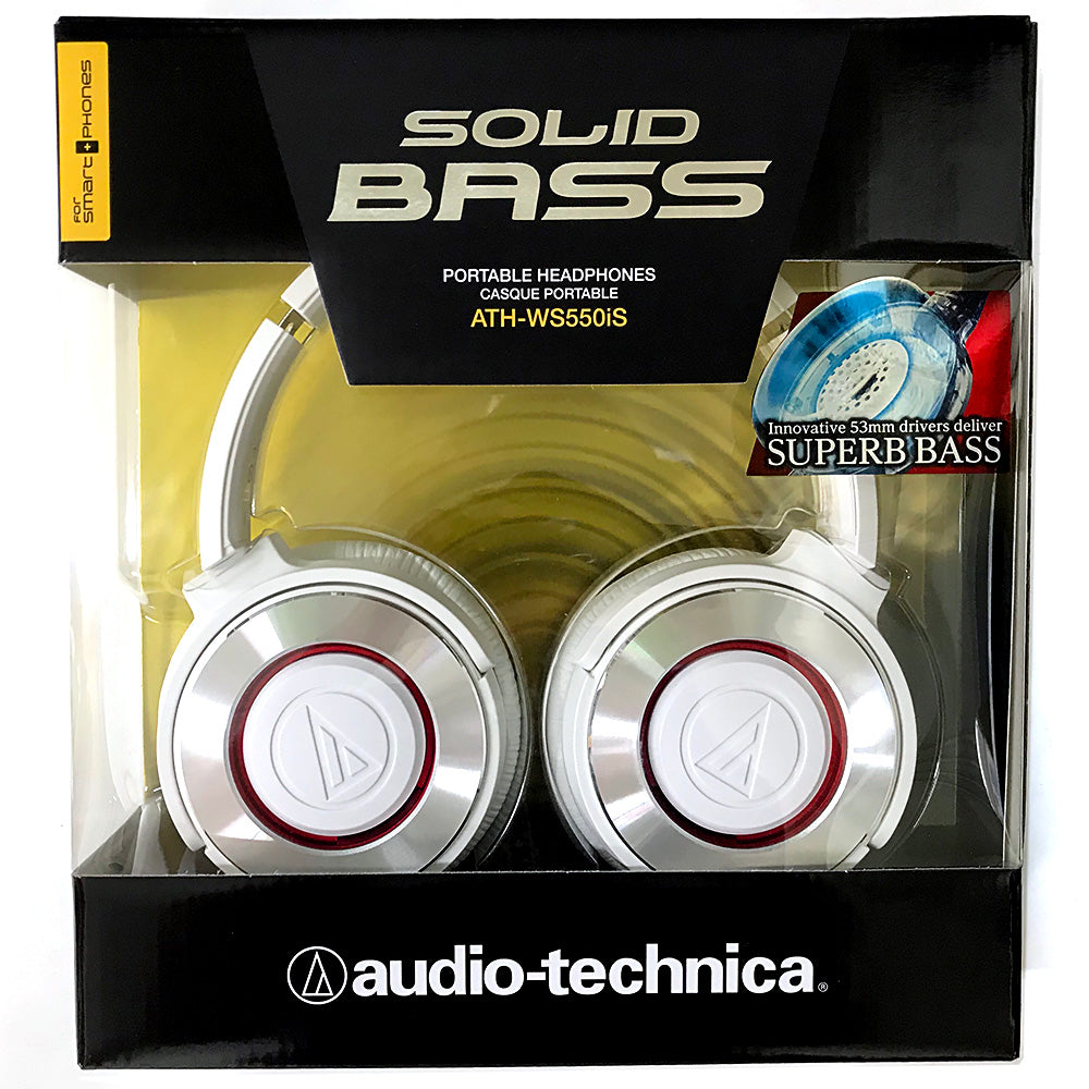 Audio Technica ATH-WS550iS White Over-Ear Headphones with Powerful Bass & In-Line Volume Control - Perfect for Music Lovers, Gaming & Travel