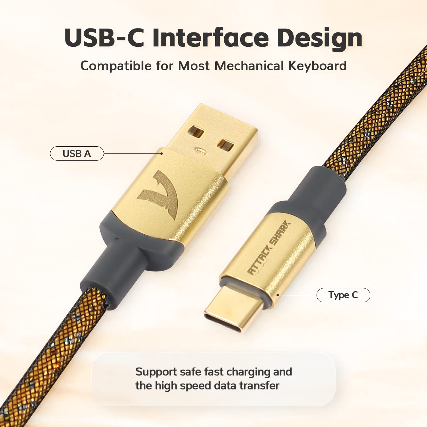 Attack Shark Coiled USB-C Keyboard Cable - Metal Winder Set for Gaming Keyboards | Perfect for Esports & Office Use
