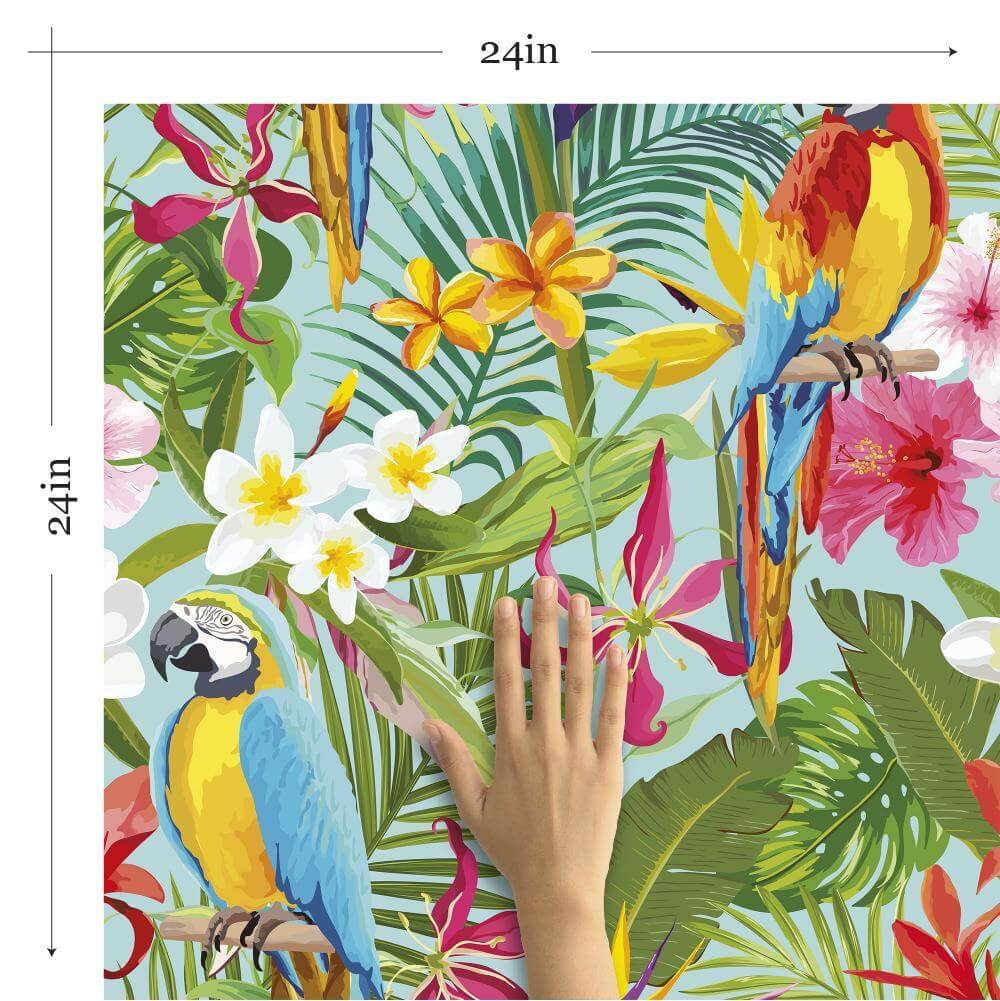 Green and Blue Tropical Floral Peel and Stick Removable Wallpaper - Self-Adhesive Decorative Wall Covering for Bedroom, Living Room, Nursery - Easy to Apply and Remove