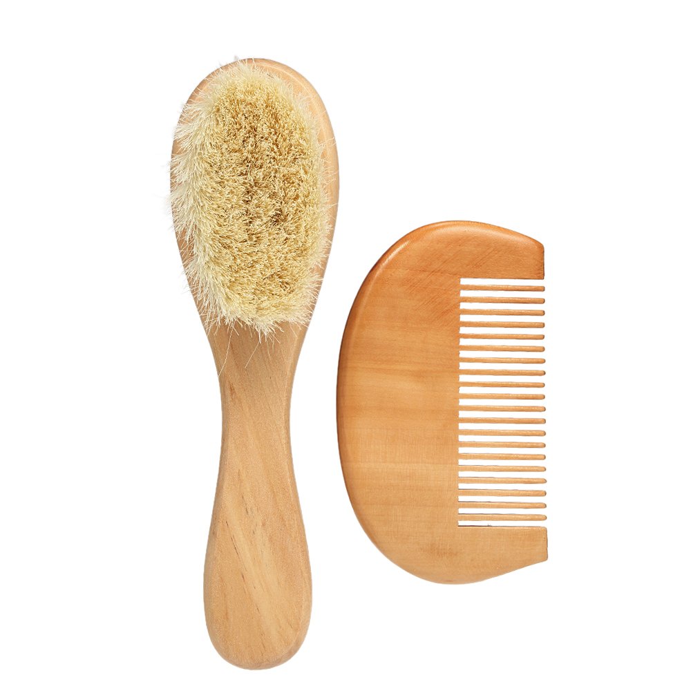 **Soft Wooden Baby Hair Brush & Comb Set for Newborns - Gentle Scalp Massage & Hair Care - Perfect for Infant Grooming & Relaxation at Home or Travel**