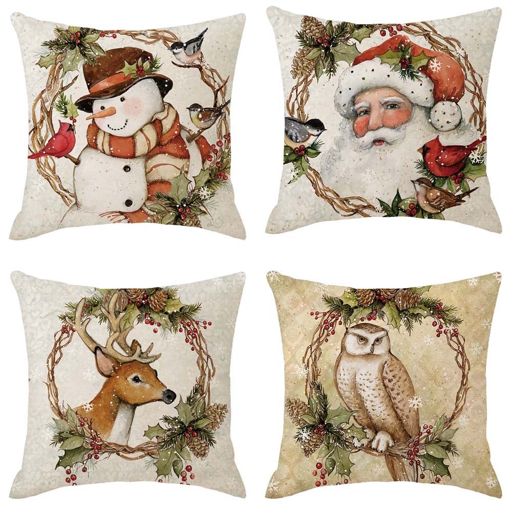 ZYCH Merry Cotton Linen Square Throw Pillow Covers 18x18 Inches - Set of 4 Decorative Cushion Covers for Sofa, Bed, Living Room & Home Decor