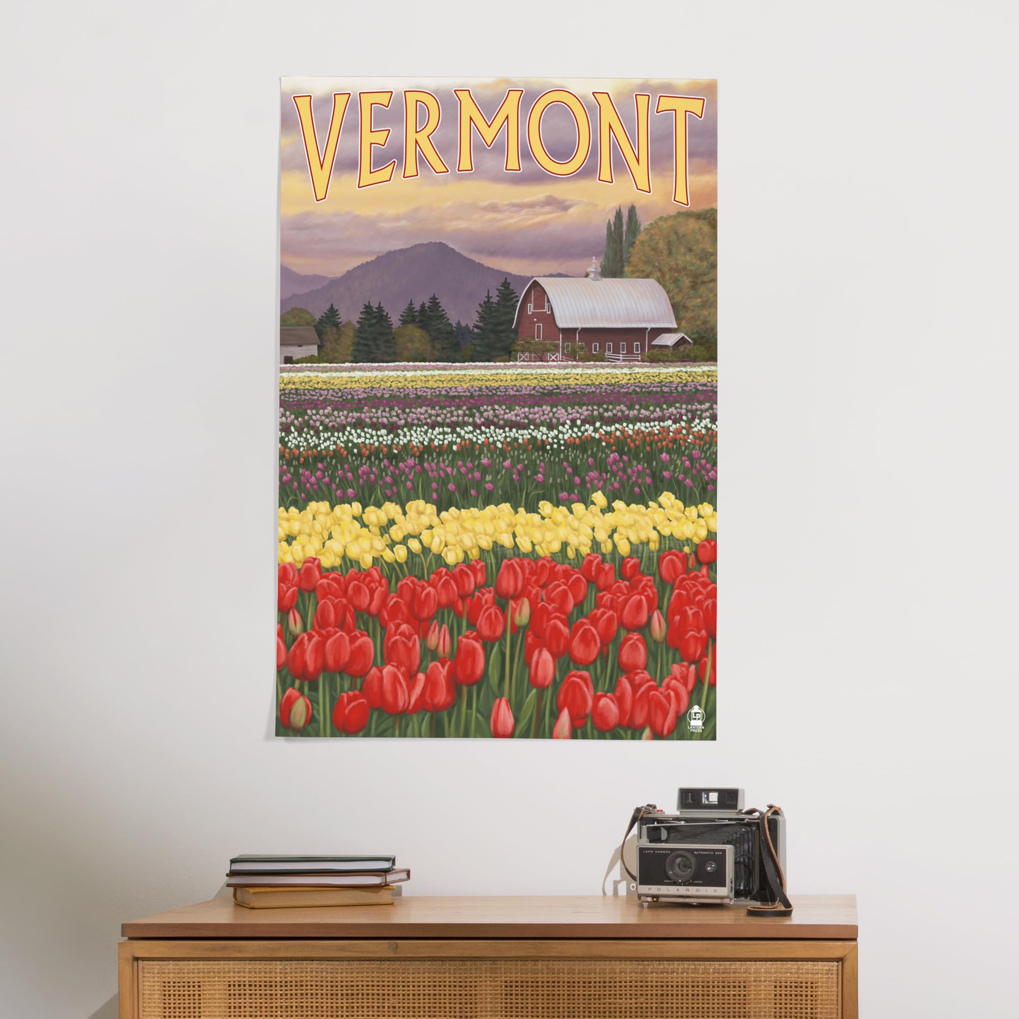 Lantern Press 24x36 Inch Giclee Art Print - Vermont Tulip Fields Wall Decor - Premium Canvas Painting for Living Room, Bedroom & Office
