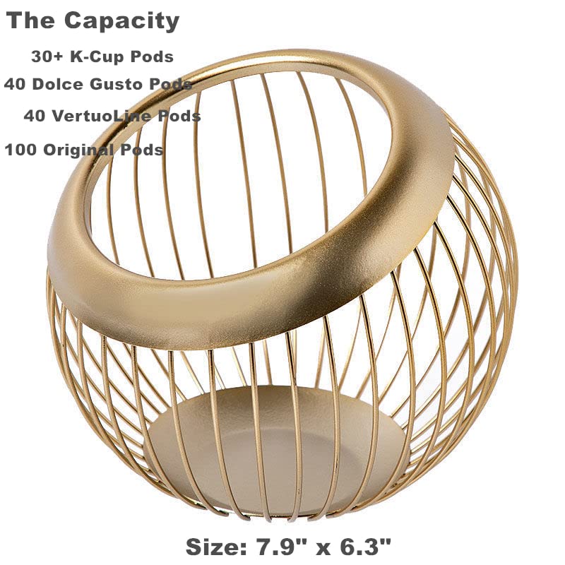 Large Capacity 30+ K Cup Holder - Metal Coffee Pod Storage Organizer for Keurig & Nespresso Capsules - Countertop Organizer for Home & Office Kitchen (Gold) - Perfect for Coffee Stations & Small Spaces