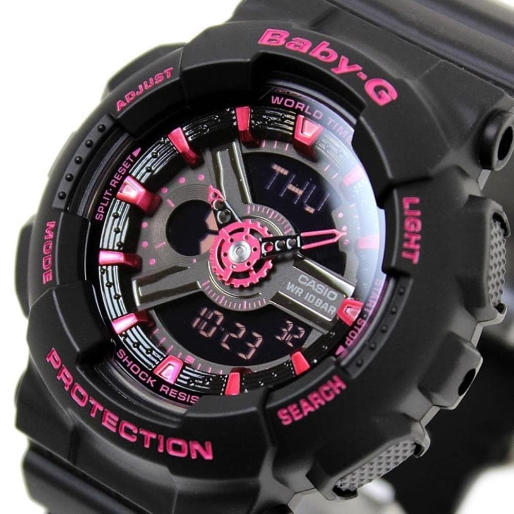 CASIO BABY-G BA-111-1ADR Digital Sports Watch for Women - Black Resin Band, Shock Resistant, Water Resistant - Perfect for Running, Swimming & Outdoor Activities