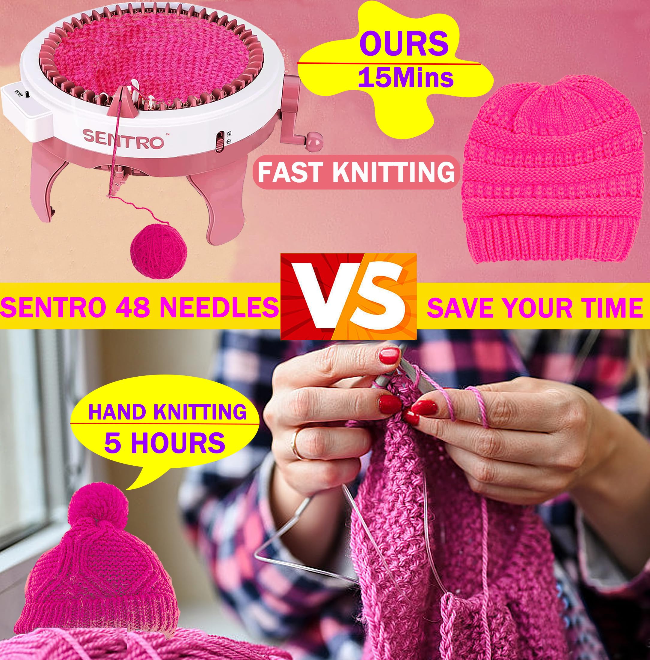 Sentro 48 Needle Knitting Loom Machine with Row Counter - Automatic Circular Knitting Machine for Adults & Beginners - Complete Kit for Making Hats, Scarves, Socks & Gloves - Perfect for DIY Crafts, Handmade Gifts & Home Knitting Projects