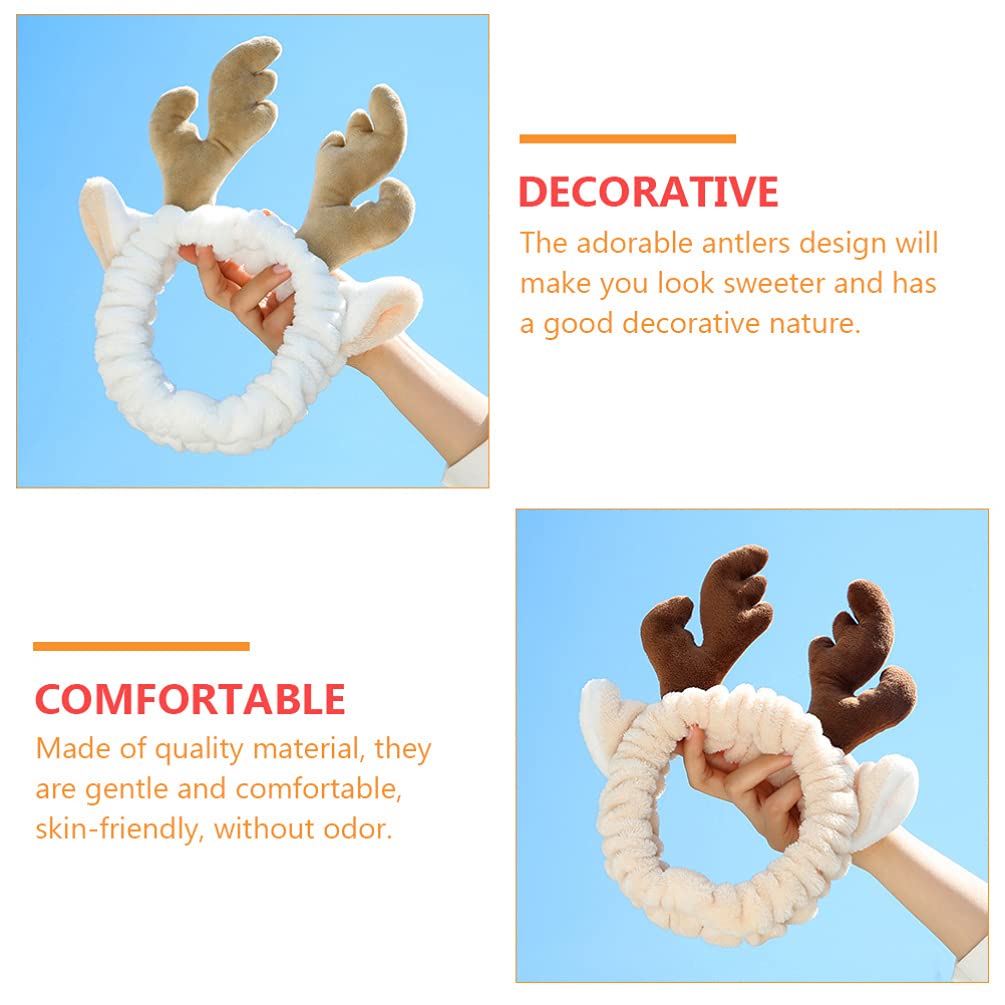 Kesyoo 2-Pack Antler Headbands for Women & Girls - Cute Hair Accessories, Sports Headbands, Face Washing Bands - Korean Style Hair Ties & Ribbons (Perfect for Halloween, Christmas, Cosplay & Daily Wear)