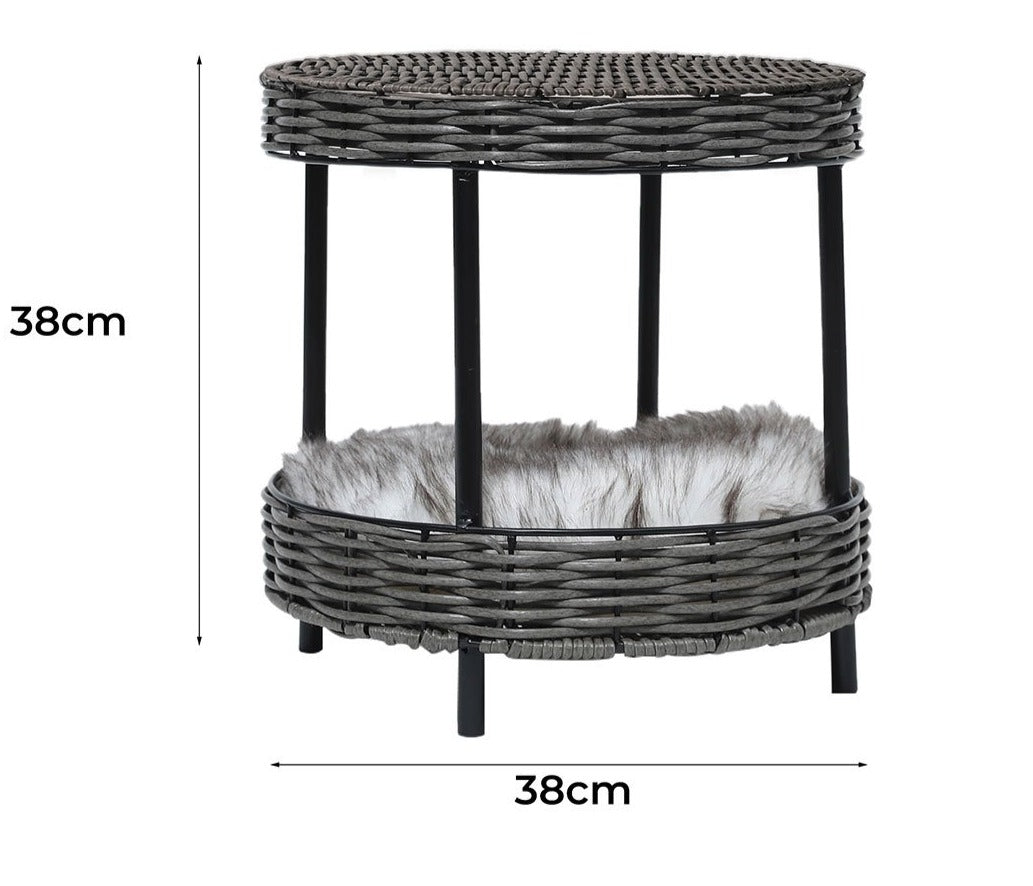 Natural Rattan Raised Pet Bed - Breathable Wicker Dog Cat Basket with Removable Cushion - Perfect for Living Room, Bedroom & Patio Use