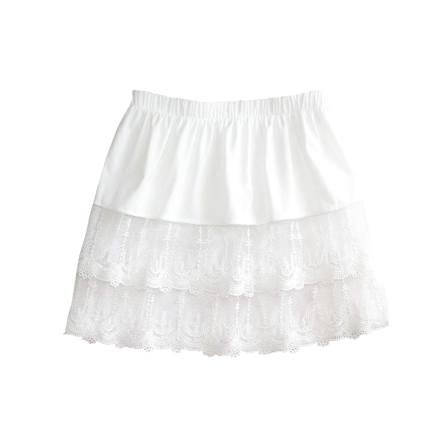Women's Adjustable Fake Layering Shirt Extender - White Lace Underskirt with Mini Sweep Hemline (Medium) | Perfect for Layering Under Dresses, Tunics & Long Tops