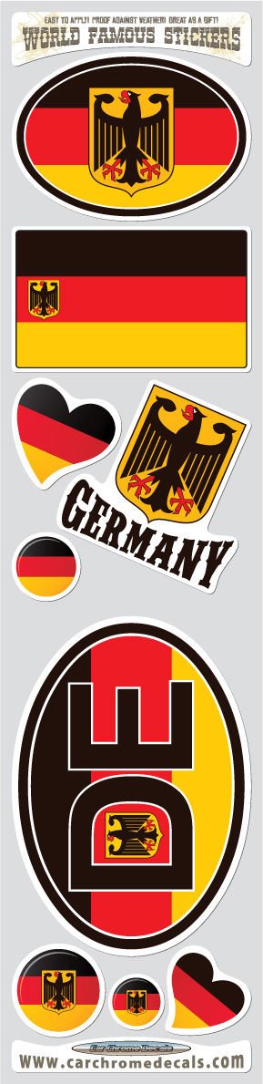 German Flag Decals - 9 Stickers Set for Car, Bike & Laptop - Patriotic Decor