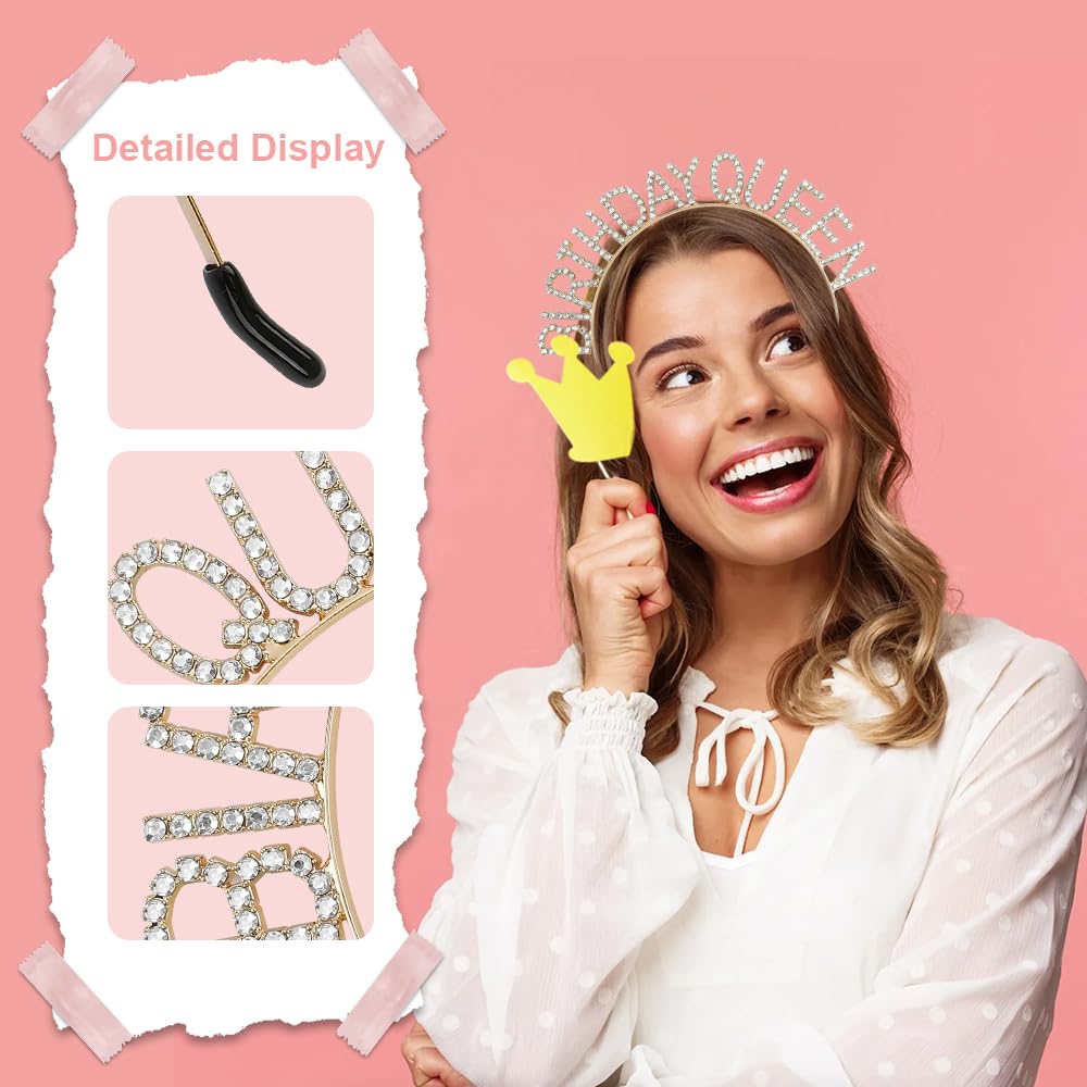 Gold & White Rhinestone Birthday Headbands for Women - Elegant Queen Crowns for Birthday, Christmas & Party Decorations - Perfect for Princess-Themed Celebrations & Special Occasions