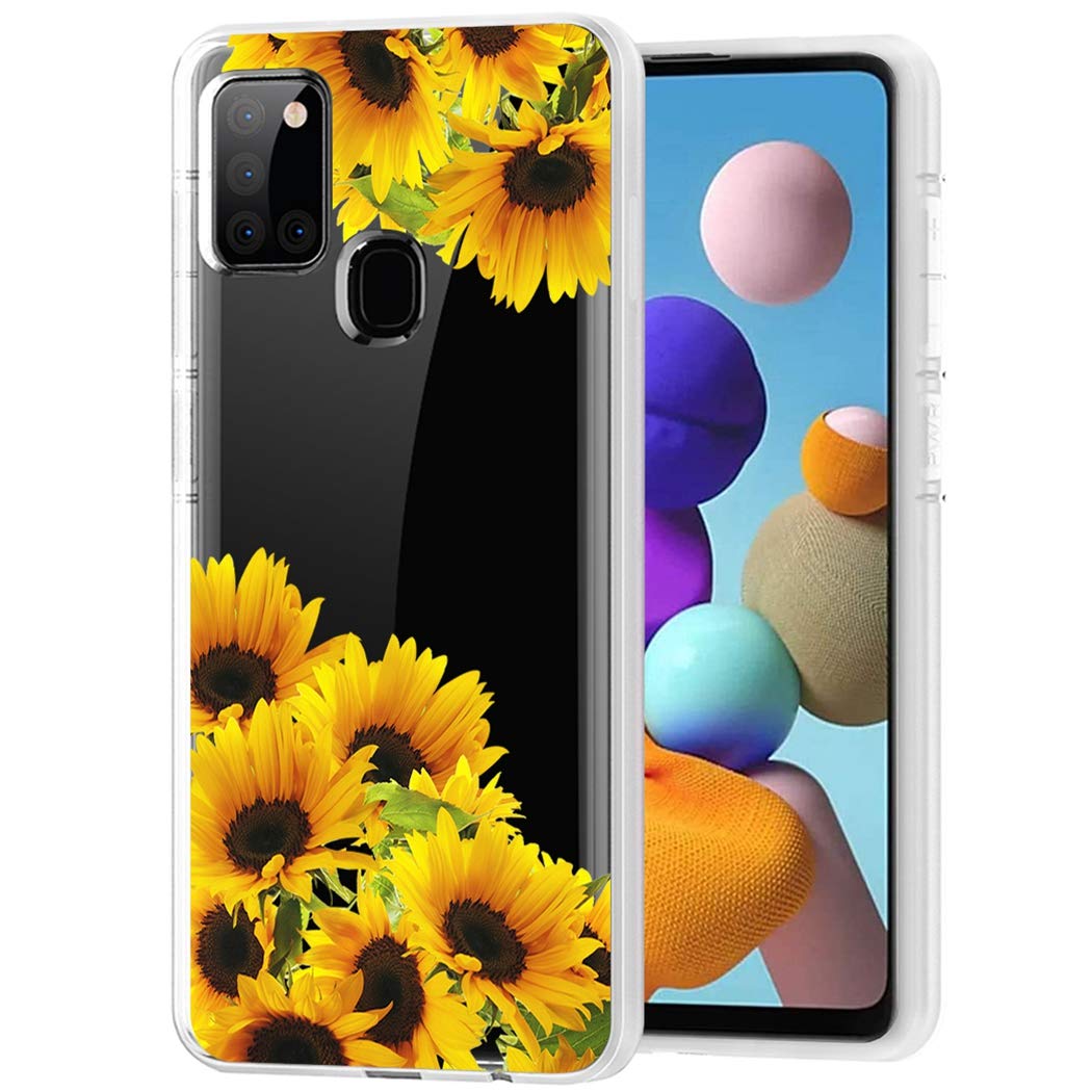 Samsung Galaxy A21S Phone Case - Cute Clear Slim Shockproof TPU Protective Cover with Sunflower Pattern for Women & Girls | Perfect for Everyday Use, School, Work & Travel