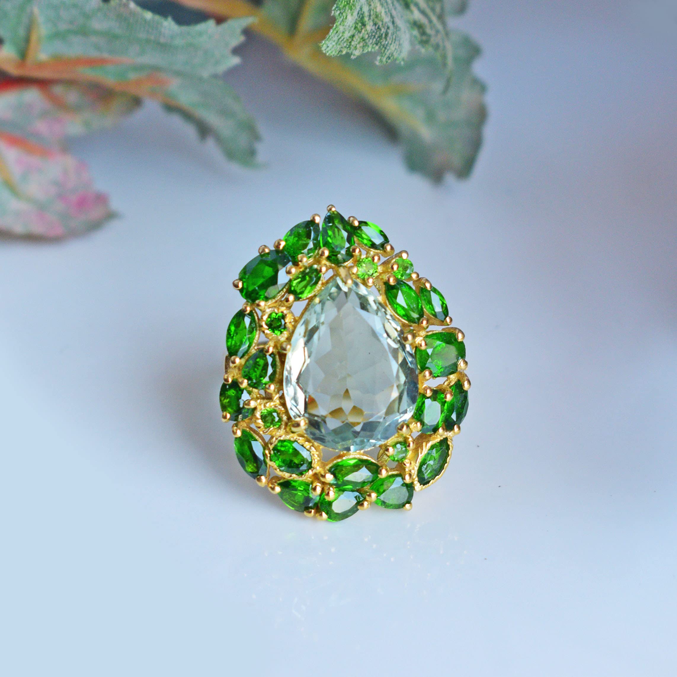 Green Amethyst & Chrome Diopside Sterling Silver Ring - Handmade 925 Silver Jewelry for Women, Birthday Gift for Her - Perfect for Weddings, Anniversaries & Special Occasions