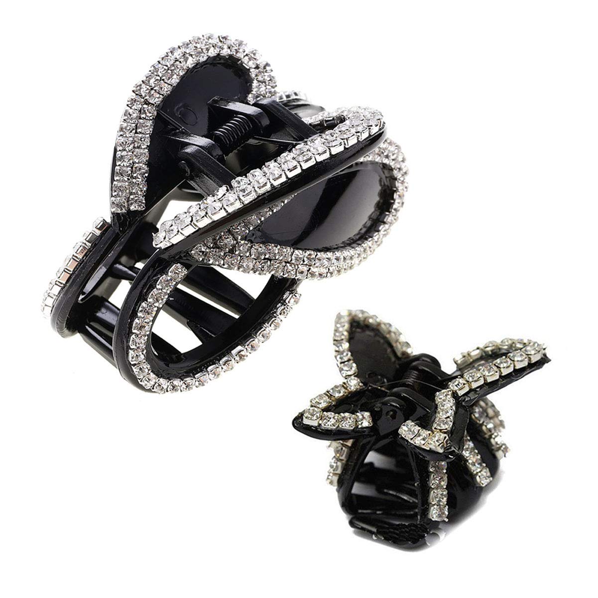 2 PCS Elegant Rhinestone Crystal Hair Clips - Butterfly Hairpins for Women, Fancy Jaw Clips Barrettes Value Pack (Black) | Perfect for Weddings, Parties & Everyday Styling