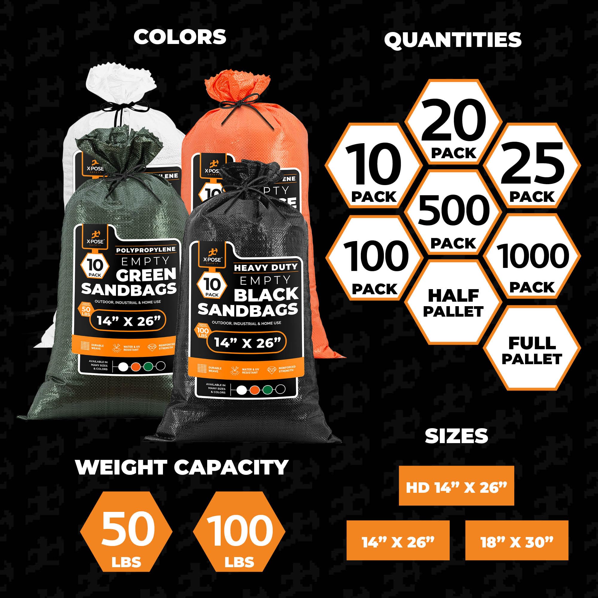 Military Grade Heavy Duty Woven Polypropylene Sand Bags - 14