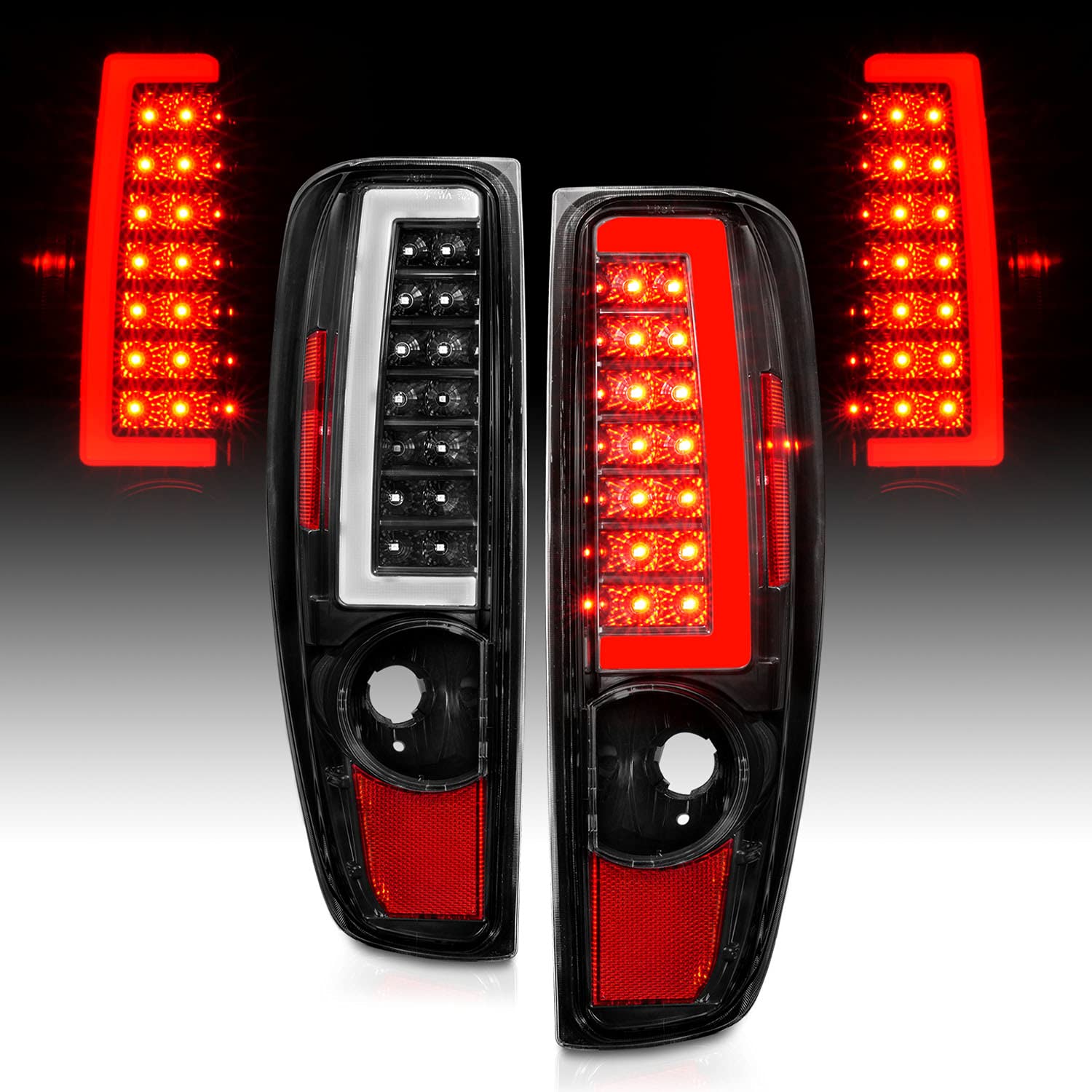 AmeriLite Black C-Type LED Tube Tail Lights Pair for 2004-2012 Chevy Colorado & GMC Canyon - Left & Right Side - Upgrade Your Truck's Style & Visibility for Night Driving & Off-Road Adventures